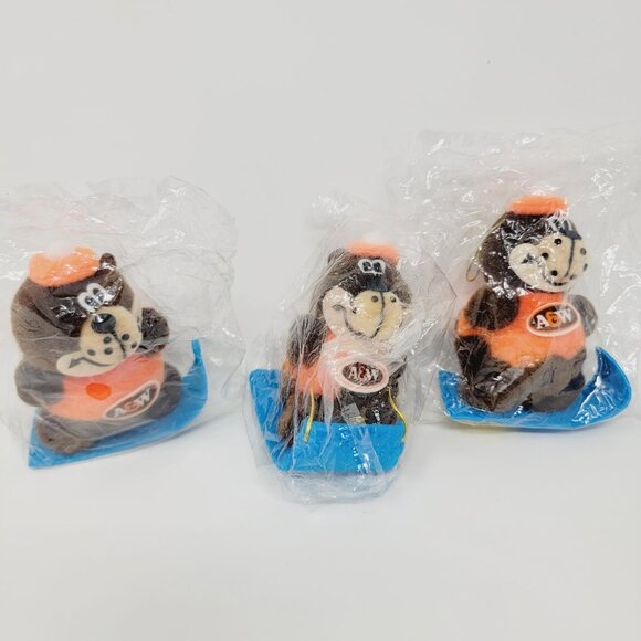 Vintage A&W Root Beer Bear On Sleds Christmas Tree Ornament set of 3 SEALED - Picture 1 of 4